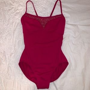 Mirella cranberry leotard with beading detail